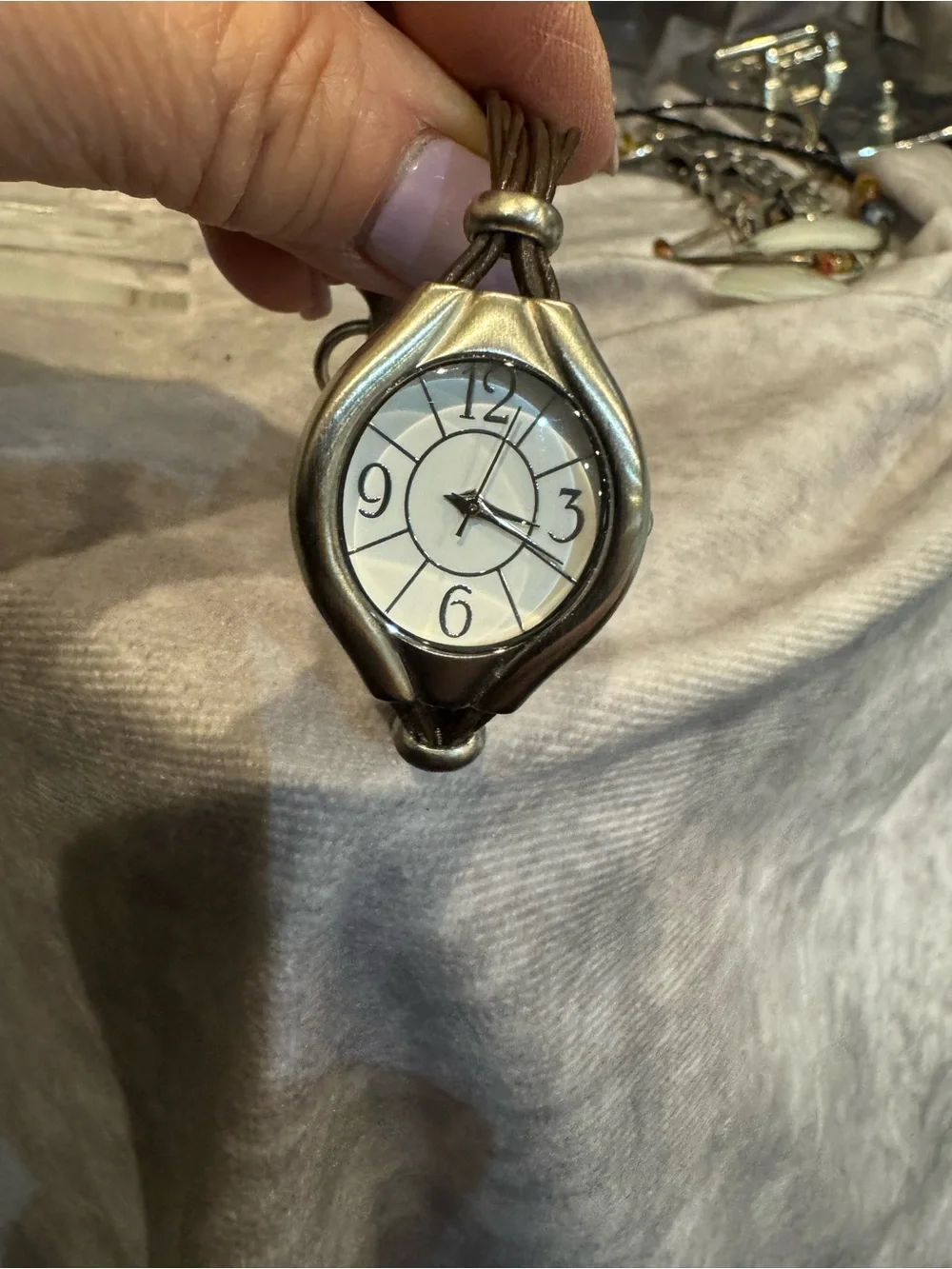 J Jill Elegant Silver-Tone Bracelet Watch with Brown Cord‎ Band